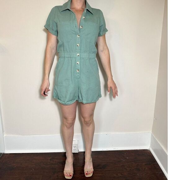 Show Me Your MuMu Cannon Romper Mint Denim Size Medium NWT! - Picture 3 of 6